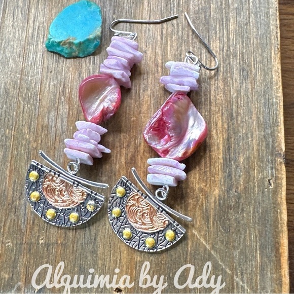 Chunky mother of pearl drops silver extra long bohemian statement earrings - Picture 1 of 1